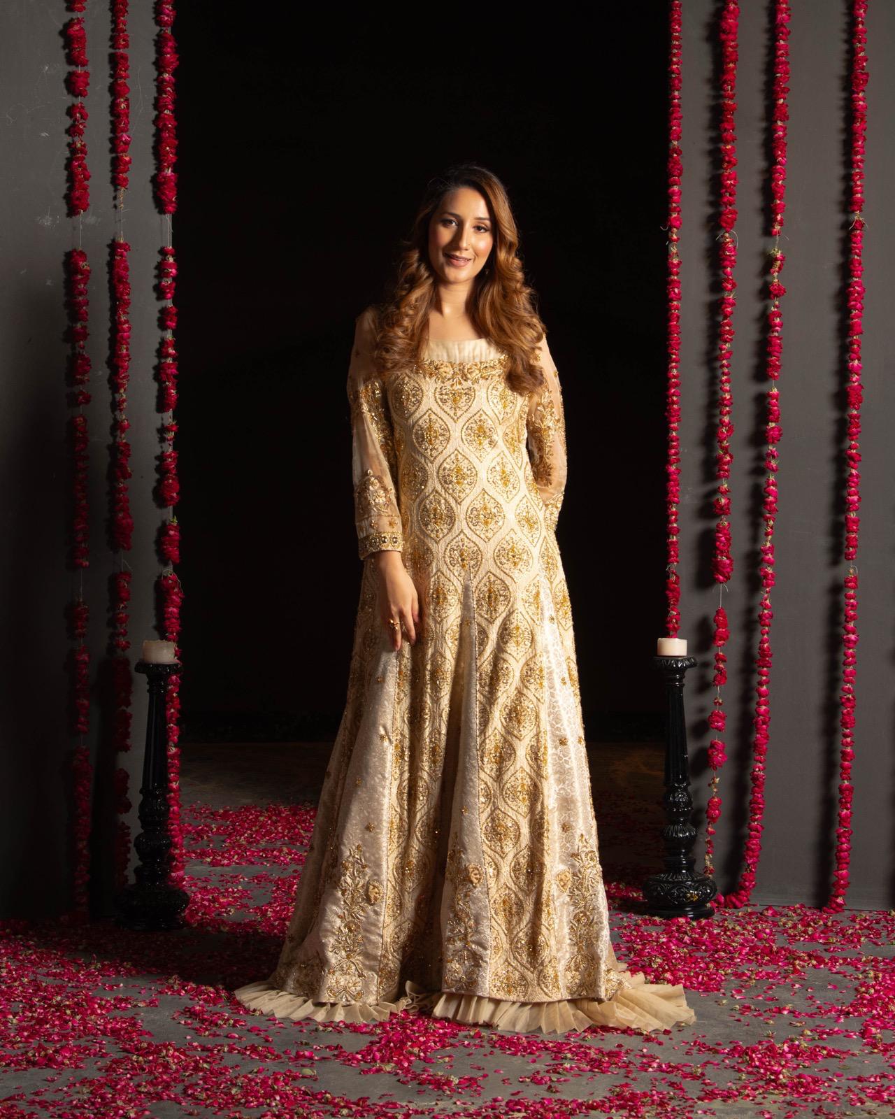 Breathtaking Gold Embroidered Raw Silk Gown