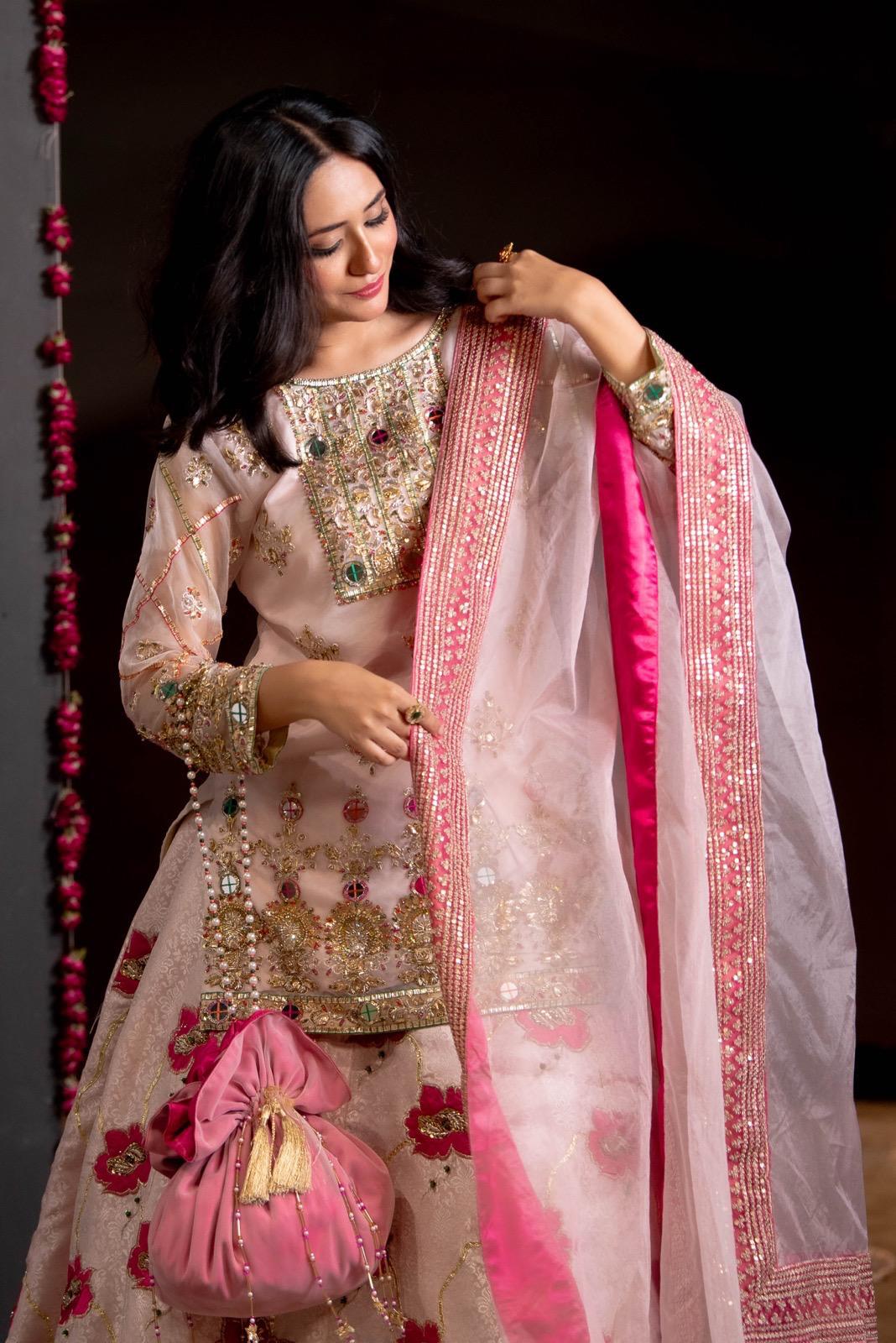 Gulaab Pink Floral Embroidered Lehenga