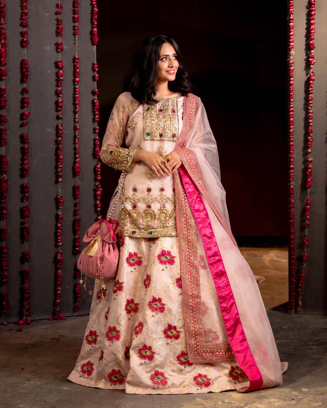 Gulaab Pink Floral Embroidered Lehenga