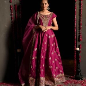 JALWA: Royal Magenta Embroidered Peshwaz | Kuts By Mahwish