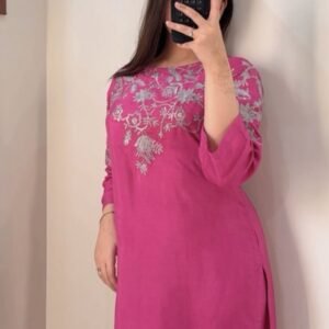 Fuchsia Embroidered Thai Silk Kurta | Kuts By Mahwish